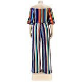 Sexy Colorful Striped Off Shoulder Jumpsuit with Wide Leg