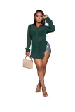 Solid Color Sexy See Through Single-breasted Lapel Slits Chiffon Shirt
