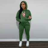 Fleece Long Sleeve Casual Pyrography Hoodie & Drawstring Pants Set with Kangaroo Pocket