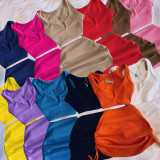 High Elastic Cotton Pit V Neck Low-cut Drawstring Skirt Set