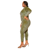 Plus Size Zipper Print Jumpsuit