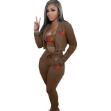Copy Casual Print Gradient Patchwork Sweatsuit Hooded Collar Long Sleeve Three Pieces