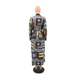 Soft High Elastic Long Sleeve Printed Loose Long Jacket with Belt