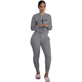 Casual Printed Long Sleeve Jogger Workout Pants Set with Pockets