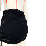 Solid Color Shirred Elastic Buckle Athleisure Pocket Cargo Skirts