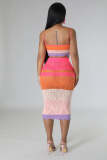 Fashion Multi-Color Colorblock Braided Straps Beach Dresses Two-Piece Set