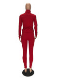 Solid Color Offset Printed Letter Zipper Sports Two Piece Pant Set