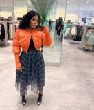 Fashion Women's Stitching Ribbed Casual Stand Collar Crop Padded Jacket