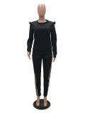 Casual Ribbon Fungus Shoulder Sports 2 Pcs Outfits