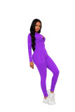 Solid Turtleneck Long Sleeve Bodycon Bodysuit Sports Elasticity Two Piece Pant Set