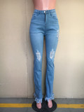 Washed Hole Fringed micro Jeans