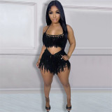 Sexy See Through Knit Hook Tassel Beach Shorts Set