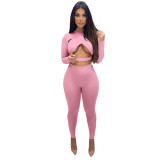 Sexy Cross Cutout Sports Two Piece Women Clothing Set with Hollow Out