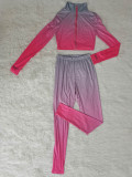 High Neck Gradient Embroidered Letters Sports Two-Piece Set