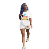 Copy Solid Color Pattern Printed Short Sleeve Two Piece Set