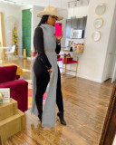 Grey Sexy Solid Split Turtleneck Nightclub Sweater Sexy Long Sleeveless Dress (Without Waist Chain)