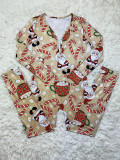 Casual Christmas Printed Long Sleeve Trousers Homewear Jumpsuit