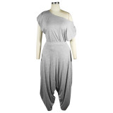 Grey Casual Solid Split Joint Fold Asymmetrical Cross-Shoulder Short Sleeve Two Pieces