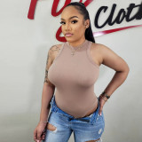 All-match Fashion Solid Color Pit Vest Rompers