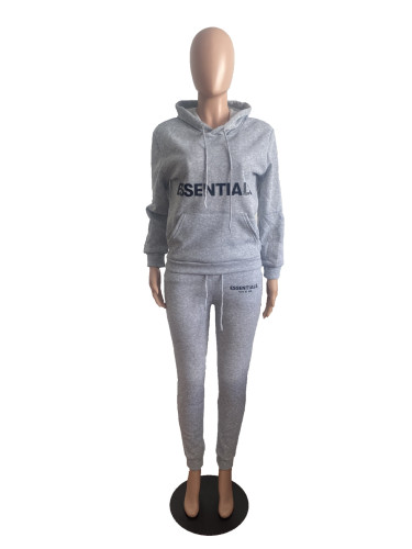 Three-dimensional Silicone Printing Hooded Collar Kangaroo Pocket Tracksuit Set