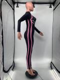 Casual Black Long Sleeve Positioning Print Jumpsuit