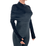 Solid Color Black Korean Velvet Wrinkle Jumpsuit