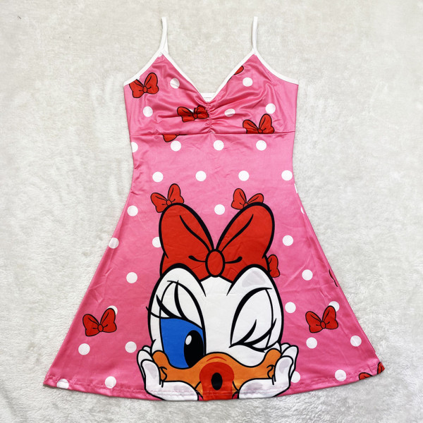 Sexy Loungewear Summer Cartoon Pattern Printed Spaghetti Strap Homewear Dress