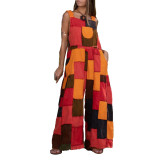 Women Boho Print Romper Long Playsuit Button Loose Overalls Pocket Jumpsuit