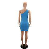 Solid Color Pit Single Shoulder Sleeveless Bodycon Dress