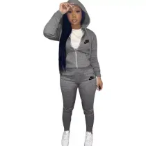 Grey Branded Clothings Embroidery Sportswear Casual Hoodie Pant Set