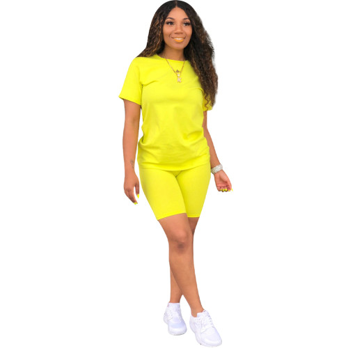Solid Color Basic Shirt and Tight Shorts
