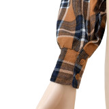 Cotton Asymmetrical Dropped Shoulder Plaid Top with Pocket