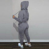 Casual Letter Pyrography Velvet Drawstring Kangaroo Pocket Hoodie & Pants Set