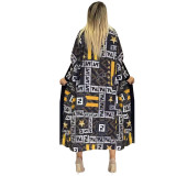 Soft High Elastic Long Sleeve Printed Loose Long Jacket with Belt