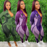 2Pcs Women Outfits Splicing Color Zip-Up Tops + High-Waist Slim Pants