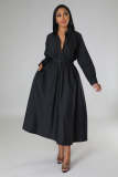 Fashion POLO Collar Loose Long Sleeve Long Dress