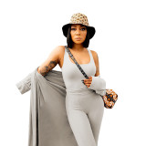 Solid Color Three Piece Vest and Trousers Including Cloak