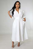 Fashion POLO Collar Loose Long Sleeve Long Dress