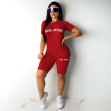 Casual High Elasticity Fashion Pyrography Letter Short Sleeve Shorts Set