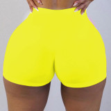 Yellow Solid Color Ladies Skinny Low Waist Shorts Yoga Pants