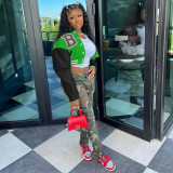 Letter Printing Color Contrast Bomber Casual Jacket