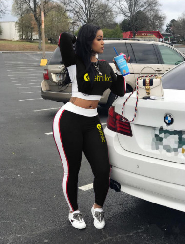 Casual Long Sleeve Sports Letter Print Two Piece Set