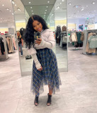 Plaid + Mesh Irregular Skirt