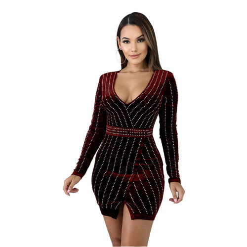 Korean Velvet Hot Diamond Mini Dress