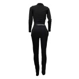 Solid Color Turn-down Neck Sports 2 Piece Set