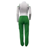 Fashion Stitching Hollow Out Cold Shoulder 2 Piece Pant Set