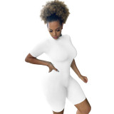 Solid Color High Neck Zipper Activewear Romper