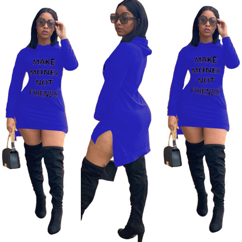 Casual Offset Printed Letters Hooded Mini Dress