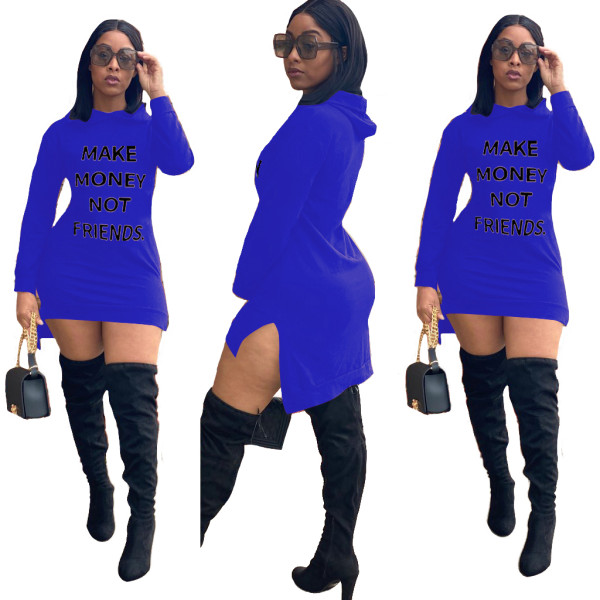 Casual Offset Printed Letters Hooded Mini Dress