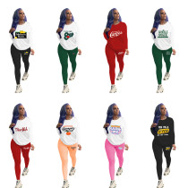 Women Two Piece Outfits Long Sleeve Top Long Pants Casual Printed Tracksuit Two-Piece Set